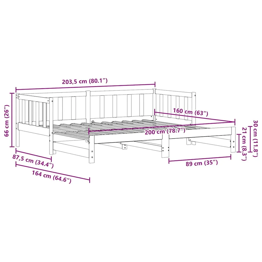 Lit Pull-out de Jour Brun cire 203.5 x 164 x 66 cm Pin massif - 13