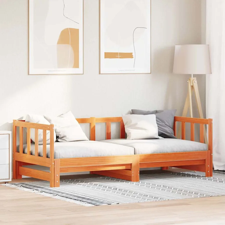 Lit Pull-out de Jour Brun cire 203.5 x 164 x 66 cm Pin massif - 3
