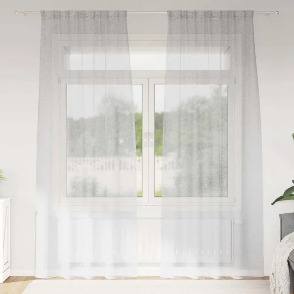Rideau en Voile 2 pcs Gris clair 225 x 140 cm Polyester
