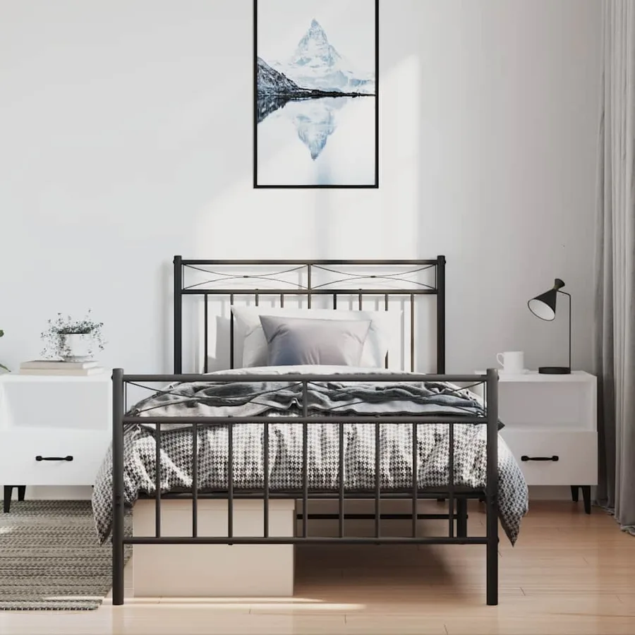 Cadre de lit métal sans matelas avec pied de lit noir 100x190cm - 3
