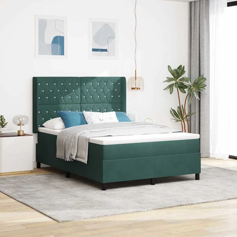 Lit à ressorts avec bandes LED Vert 140 x 190 cm Velours