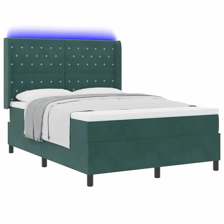 Lit à ressorts avec bandes LED Vert 140 x 190 cm Velours - 3