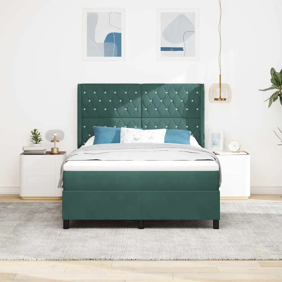 Lit à ressorts avec bandes LED Vert 140 x 190 cm Velours - 4