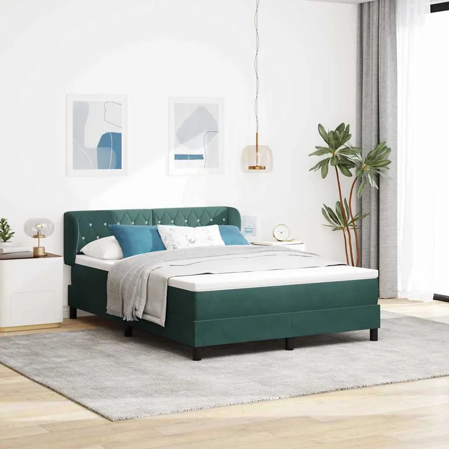 Lit à ressorts avec tête de lit Vert foncé 140 x 200 cm Velours