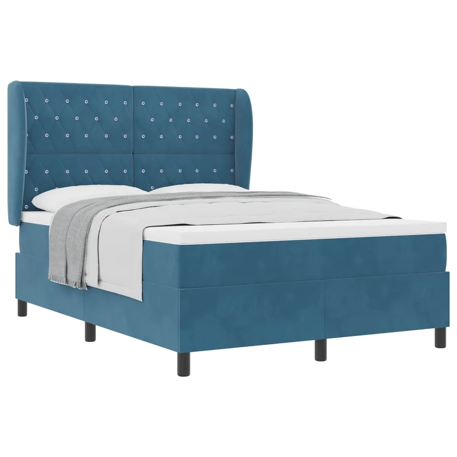 Lit à ressorts avec matelas Bleu foncé 200 x 140 cm Velours - 2