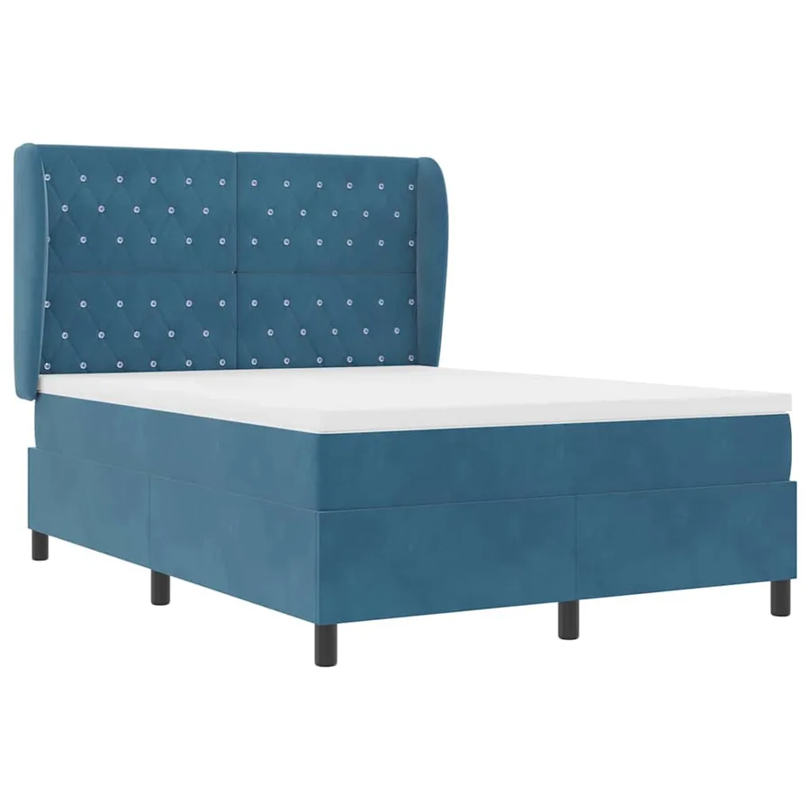 Lit à ressorts avec matelas Bleu foncé 200 x 140 cm Velours - 4