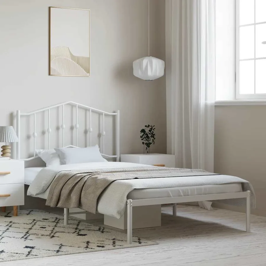 Cadre de lit métal sans matelas et tête de lit blanc 100x190 cm