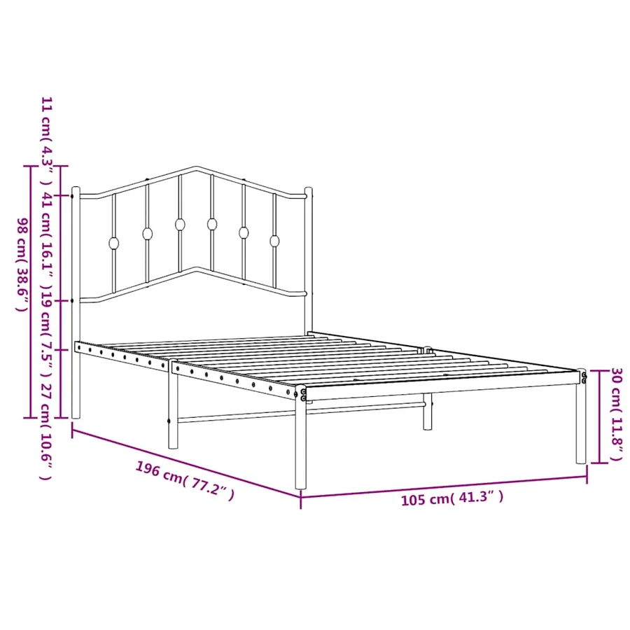 Cadre de lit métal sans matelas et tête de lit blanc 100x190 cm - 10