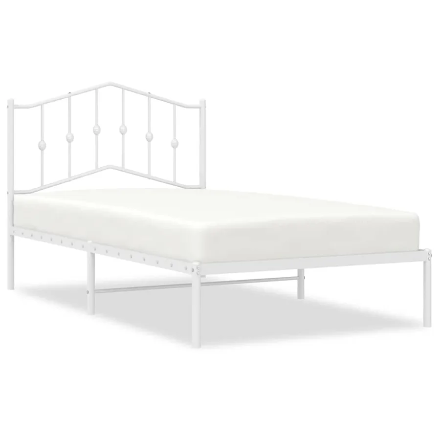 Cadre de lit métal sans matelas et tête de lit blanc 100x190 cm - 2