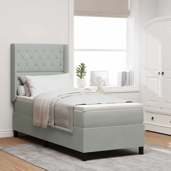 Lit à ressorts avec matelas Gris clair 80 x 200 cm Velours