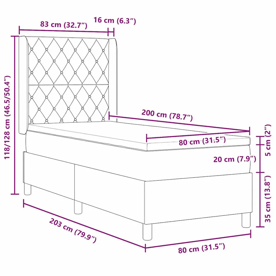 Lit à ressorts avec matelas Gris clair 80 x 200 cm Velours - 12