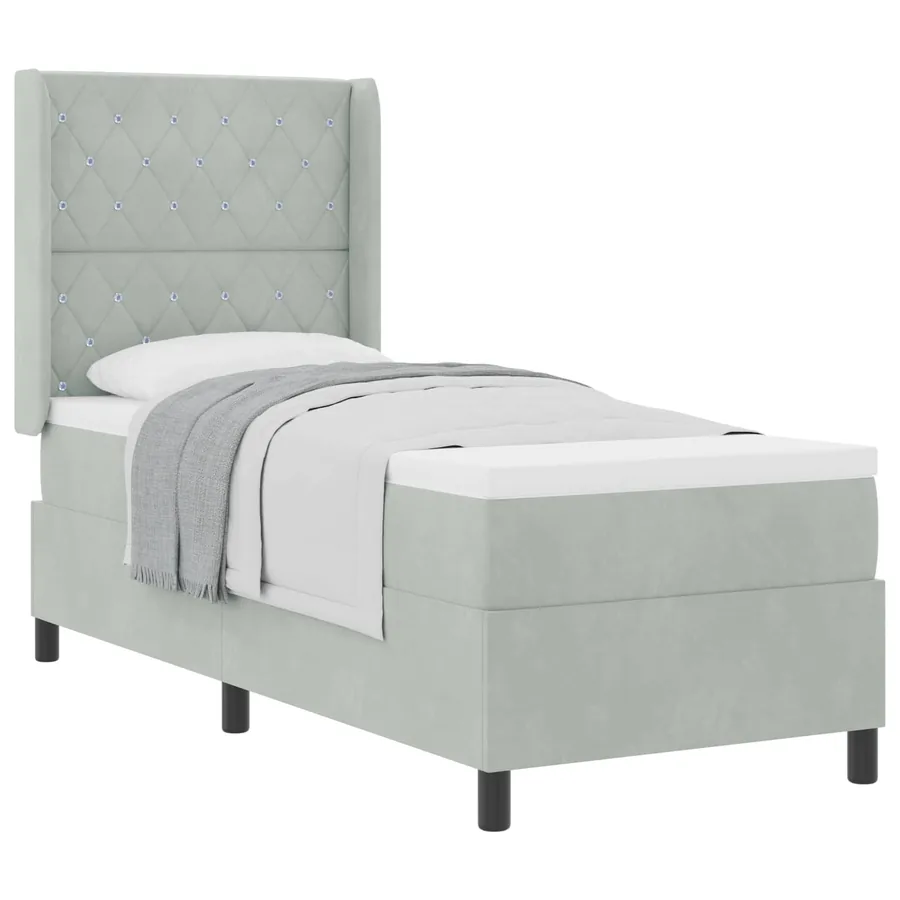 Lit à ressorts avec matelas Gris clair 80 x 200 cm Velours - 2
