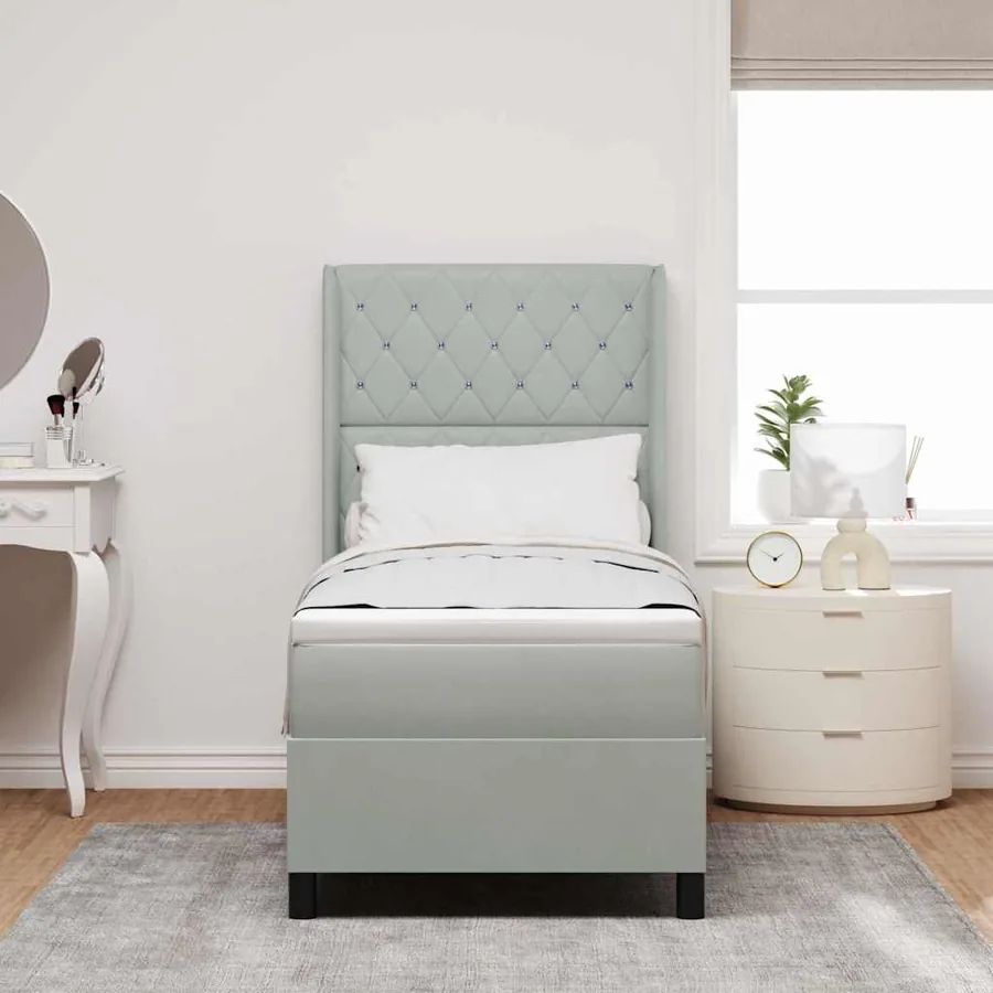 Lit à ressorts avec matelas Gris clair 80 x 200 cm Velours - 3