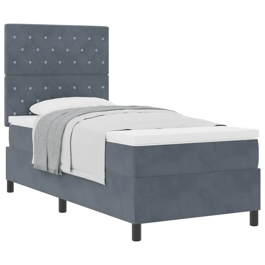 Lit à ressorts avec matelas Gris foncé 90 x 200 cm Velours - 2