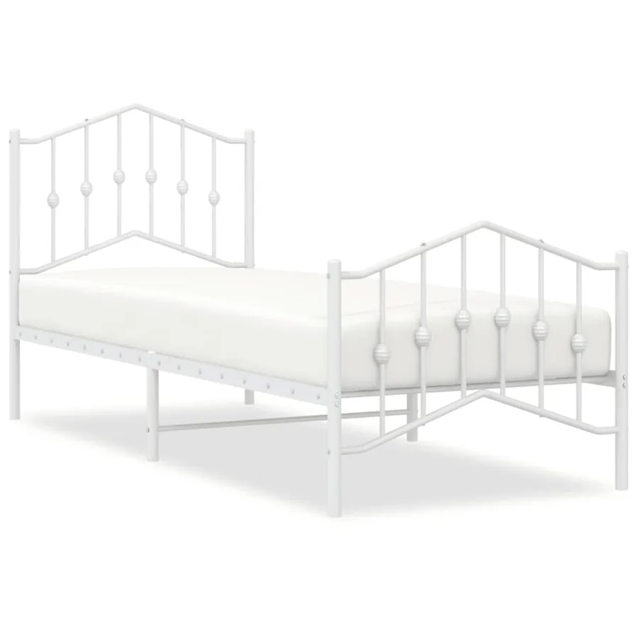 Cadre de lit métal sans matelas avec pied de lit blanc 80x200cm - 2
