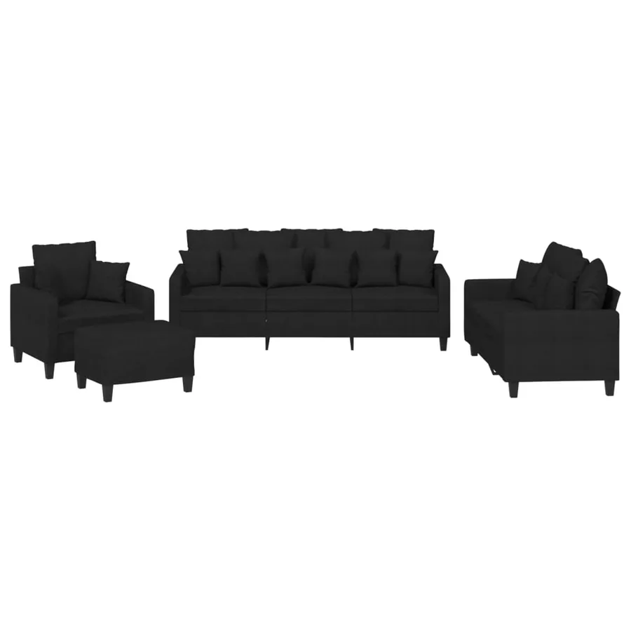 Ensemble de canapés 4 pcs avec coussins noir tissu - 2