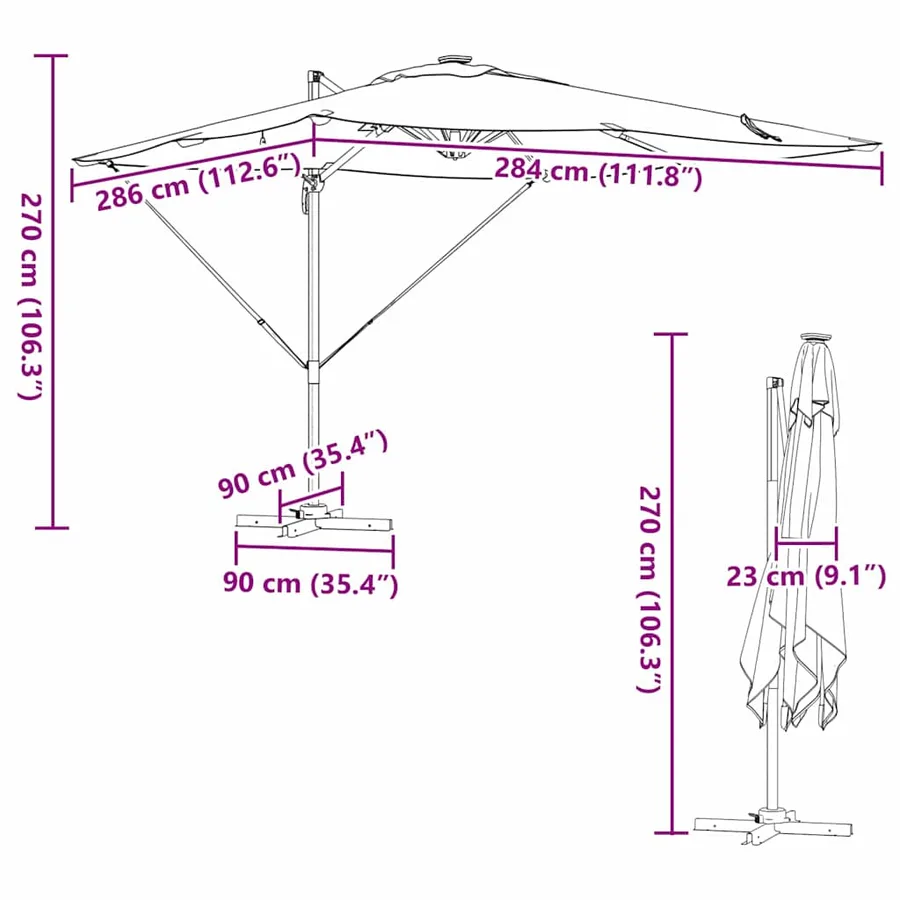 Parasol Noir 286 x 284 x 270 cm Aluminium et polyester - 16