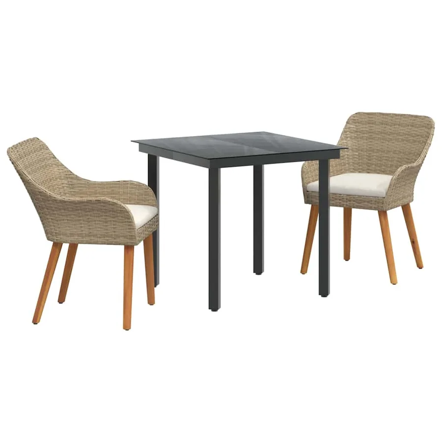 Ensemble de salle à manger pour jardin 3 pcs Beige polyrotin - 2