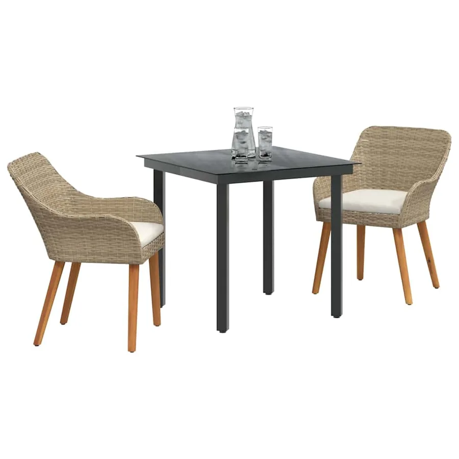 Ensemble de salle à manger pour jardin 3 pcs Beige polyrotin - 3