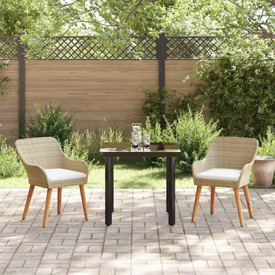 Ensemble de salle à manger pour jardin 3 pcs Beige polyrotin - 4
