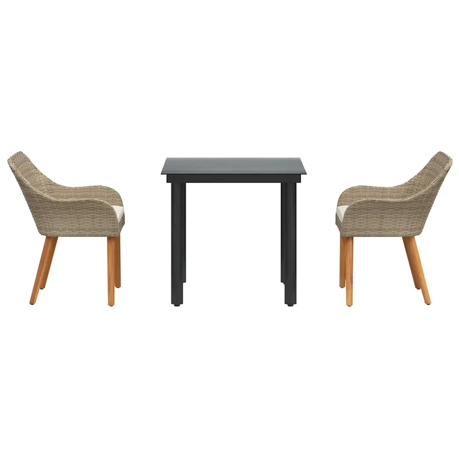 Ensemble de salle à manger pour jardin 3 pcs Beige polyrotin - 7