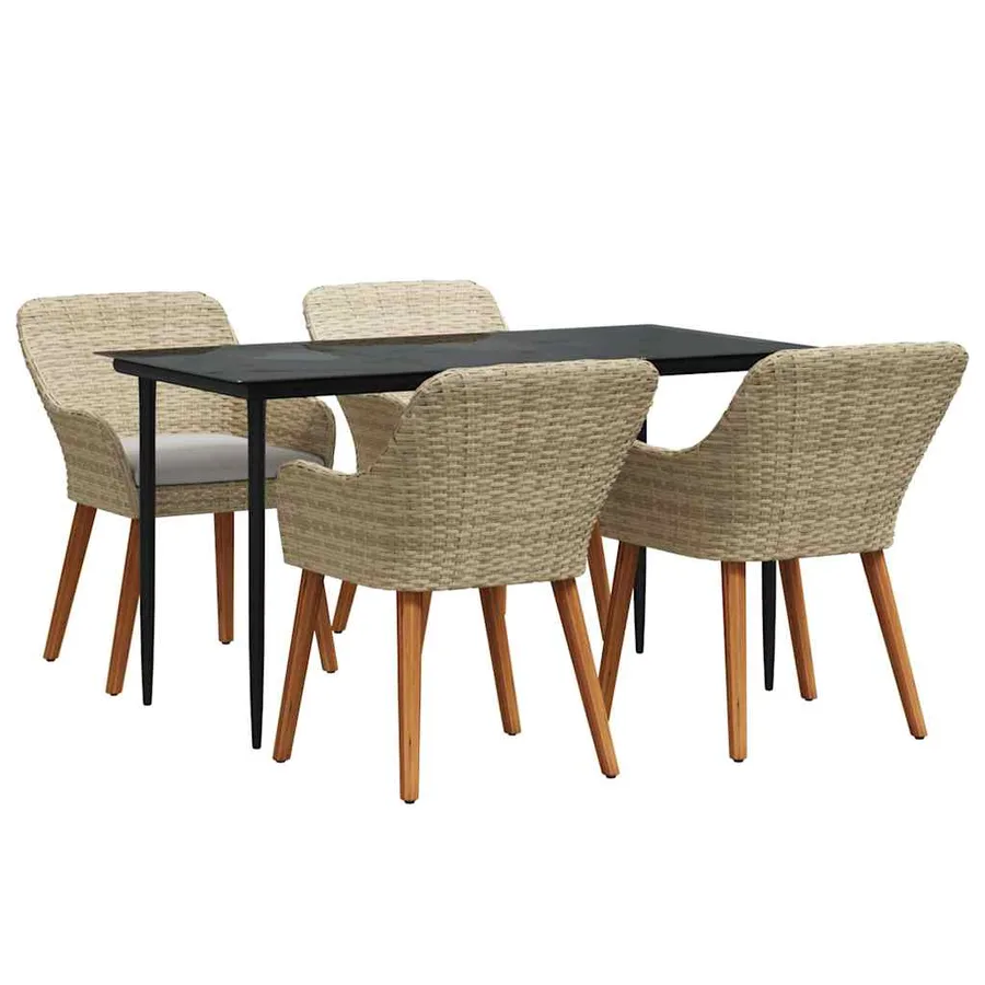 Ensemble de salle à manger pour jardin 5 pcs Beige polyrotin - 2