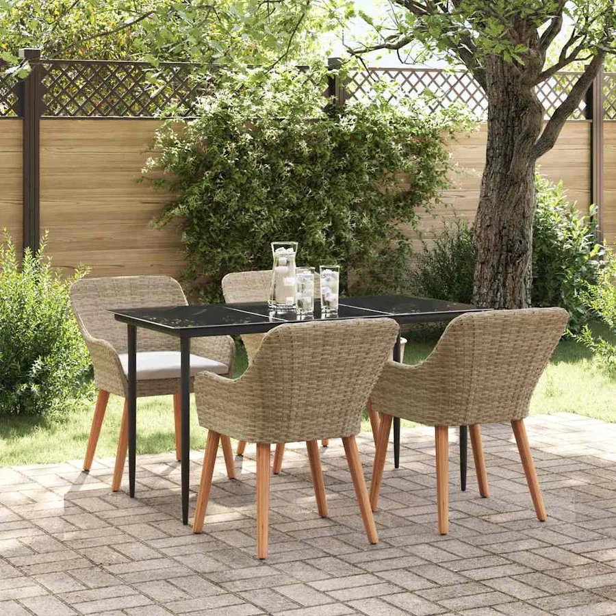 Ensemble de salle à manger pour jardin 5 pcs Beige polyrotin - 4