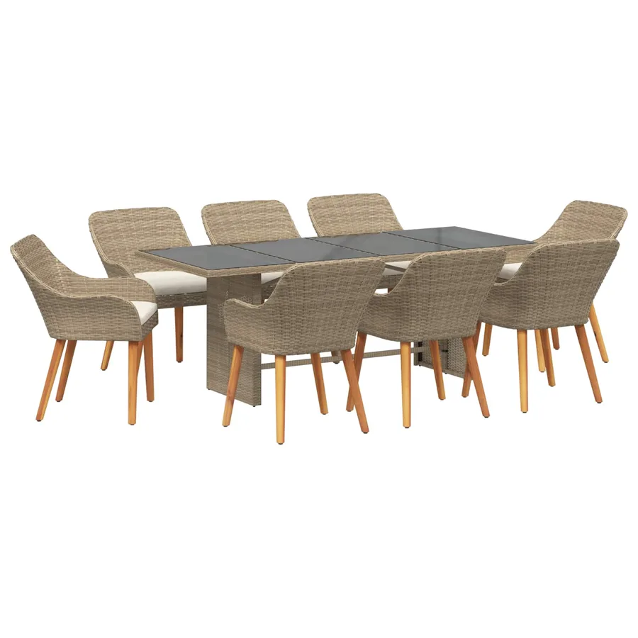 Ensemble de salle à manger pour jardin 9 pcs Beige polyrotin - 2