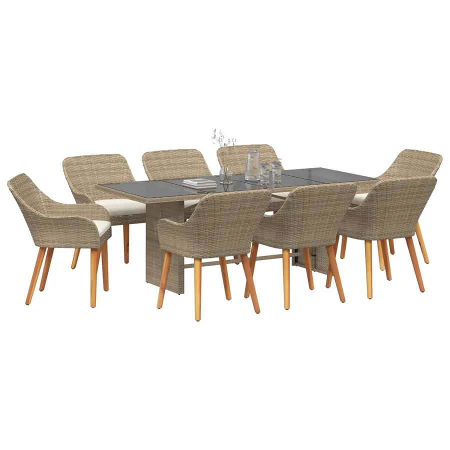 Ensemble de salle à manger pour jardin 9 pcs Beige polyrotin - 3