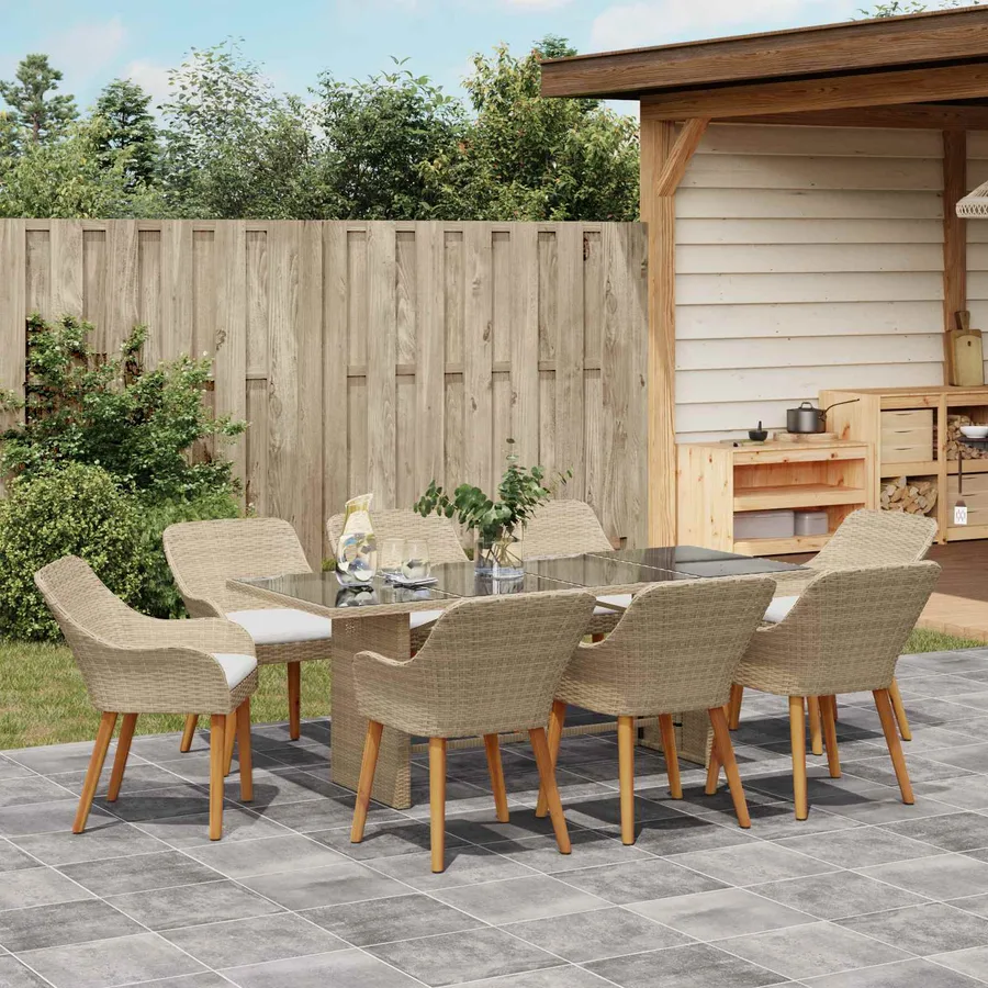 Ensemble de salle à manger pour jardin 9 pcs Beige polyrotin - 4