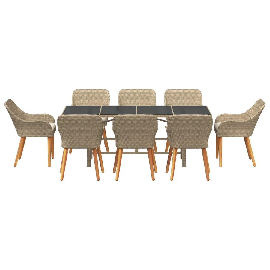 Ensemble de salle à manger pour jardin 9 pcs Beige polyrotin - 7