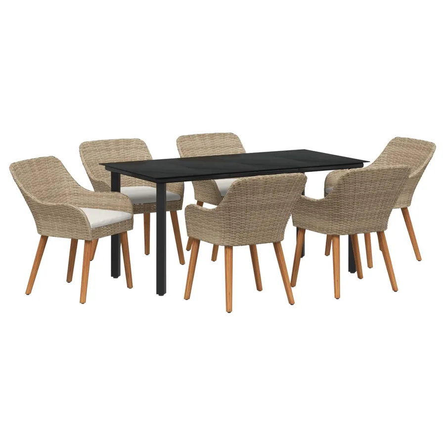 Ensemble de salle à manger pour jardin 7 pcs Beige polyrotin