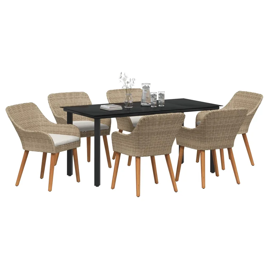 Ensemble de salle à manger pour jardin 7 pcs Beige polyrotin - 2