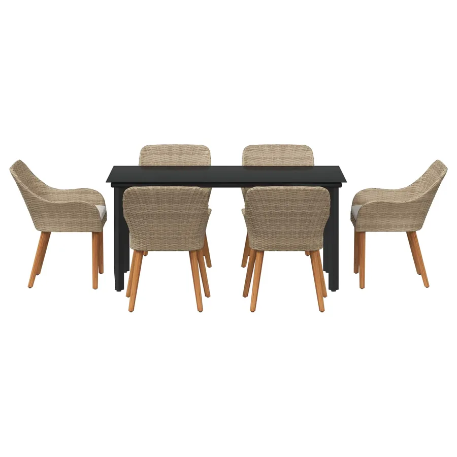 Ensemble de salle à manger pour jardin 7 pcs Beige polyrotin - 3