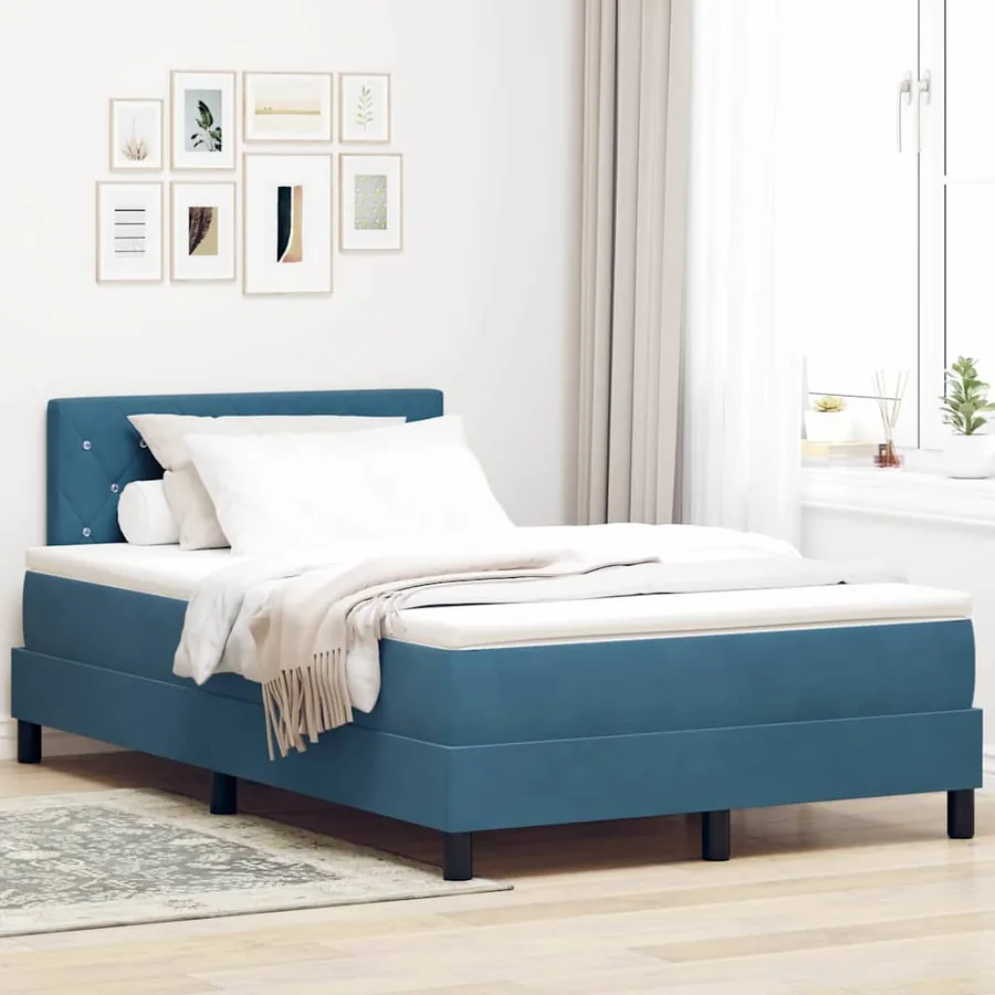 Lit à ressorts avec matelas Bleu foncé 120 x 200 cm Velours