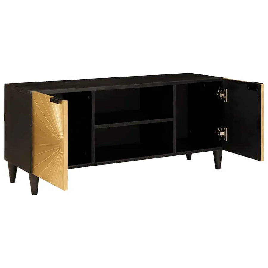Meuble TV Noir et or 105 x 33 x 46 cm Bois d'ingénierie - 2