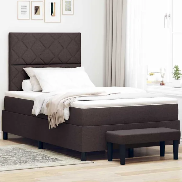 Lit à ressorts avec tête de lit Marron foncé 120 x 200 cm tissu