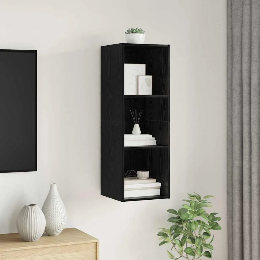 Ensemble meuble TV Montage mural Chêne noir 37 x 37 x 107 cm
