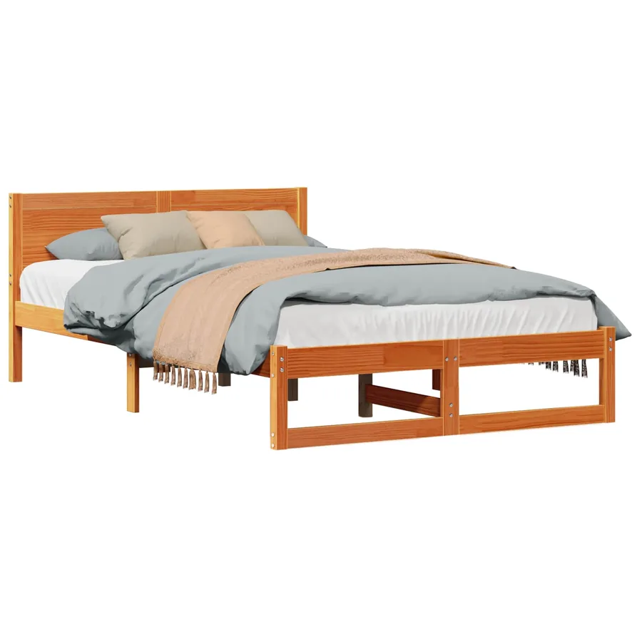 Cadre de lit avec tête de lit Brun cire 135 x 190 cm Pin massif - 2