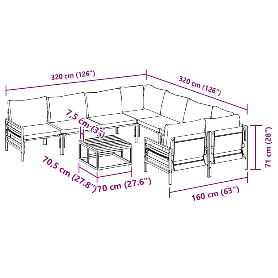 Ensemble de canapé de jardin avec coussin 9 pcs Noir Acier - 10
