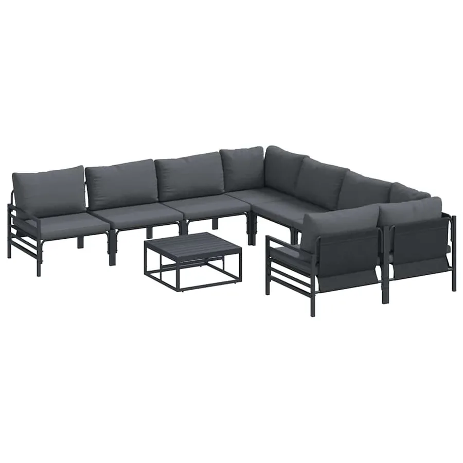 Ensemble de canapé de jardin avec coussin 9 pcs Noir Acier - 2