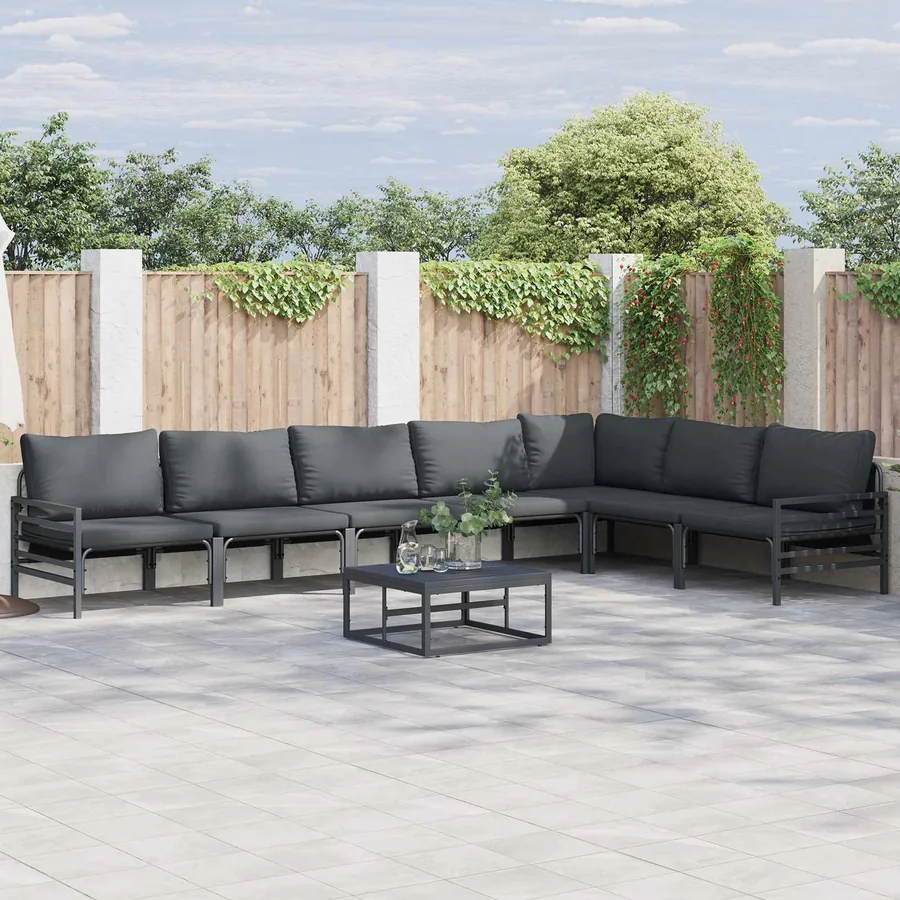 Ensemble de canapé de jardin avec coussin 7 pcs Noir Acier