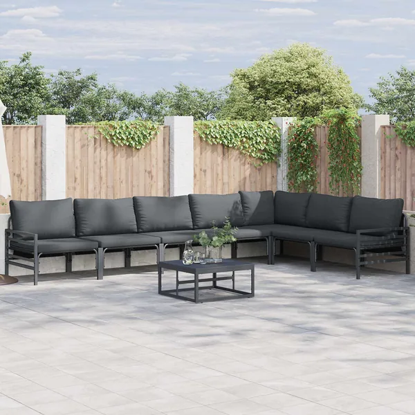 Ensemble de canapé de jardin avec coussin 7 pcs Noir Acier