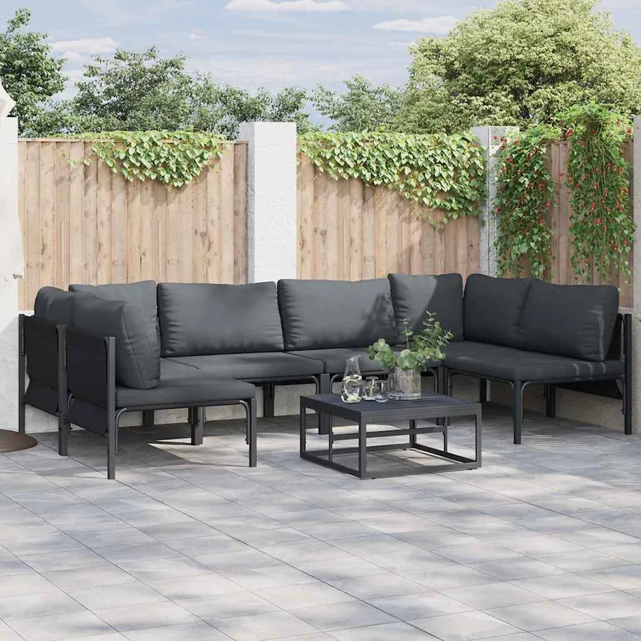 Ensemble de canapé de jardin avec coussin 6 pcs Noir Acier