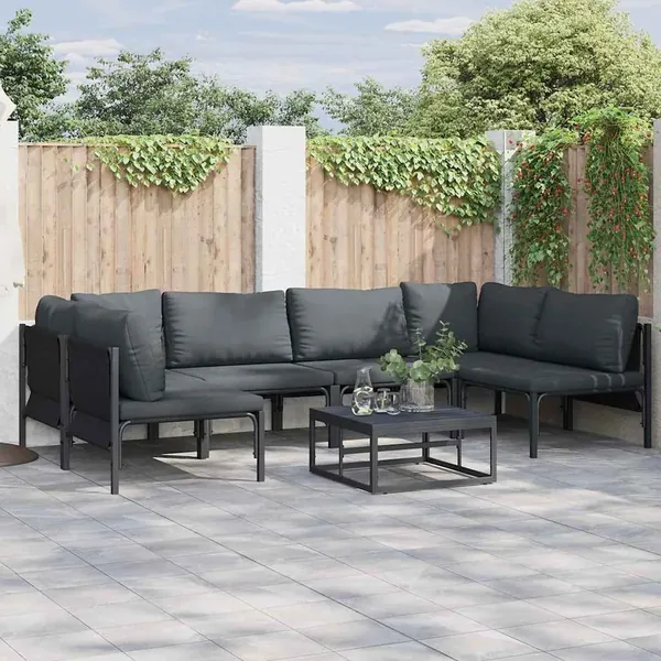 Ensemble de canapé de jardin avec coussin 6 pcs Noir Acier