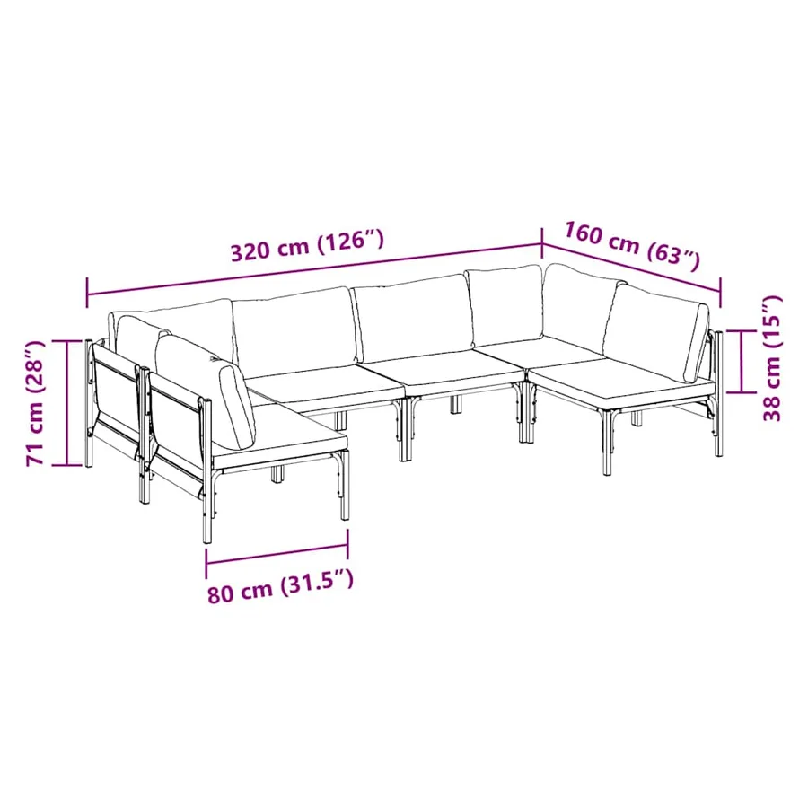 Ensemble de canapé de jardin avec coussin 6 pcs Noir Acier - 8