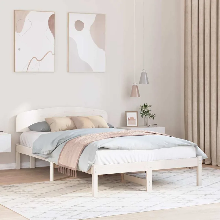 Cadre de lit avec tête de lit Blanc 135 x 190 cm Pin massif