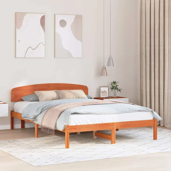 Cadre de lit avec tête de lit Brun cire 140 x 200 cm Pin massif