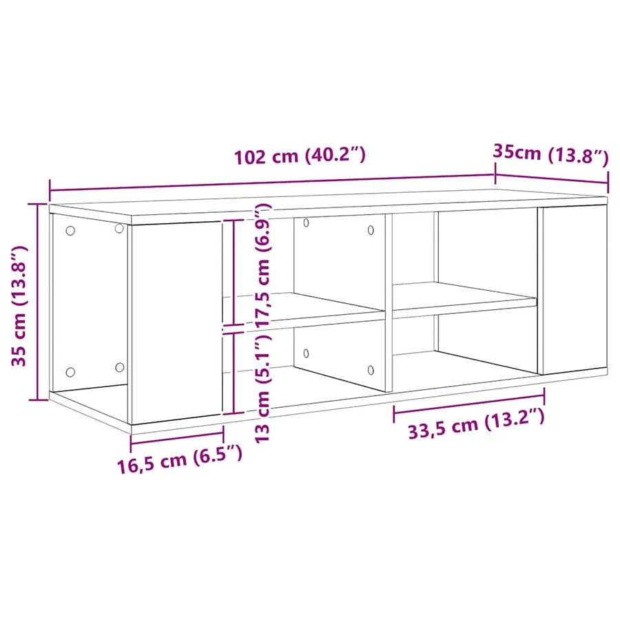 Ensemble meuble TV Montage mural Bois Ancien 102 x 35 x 35 cm - 7