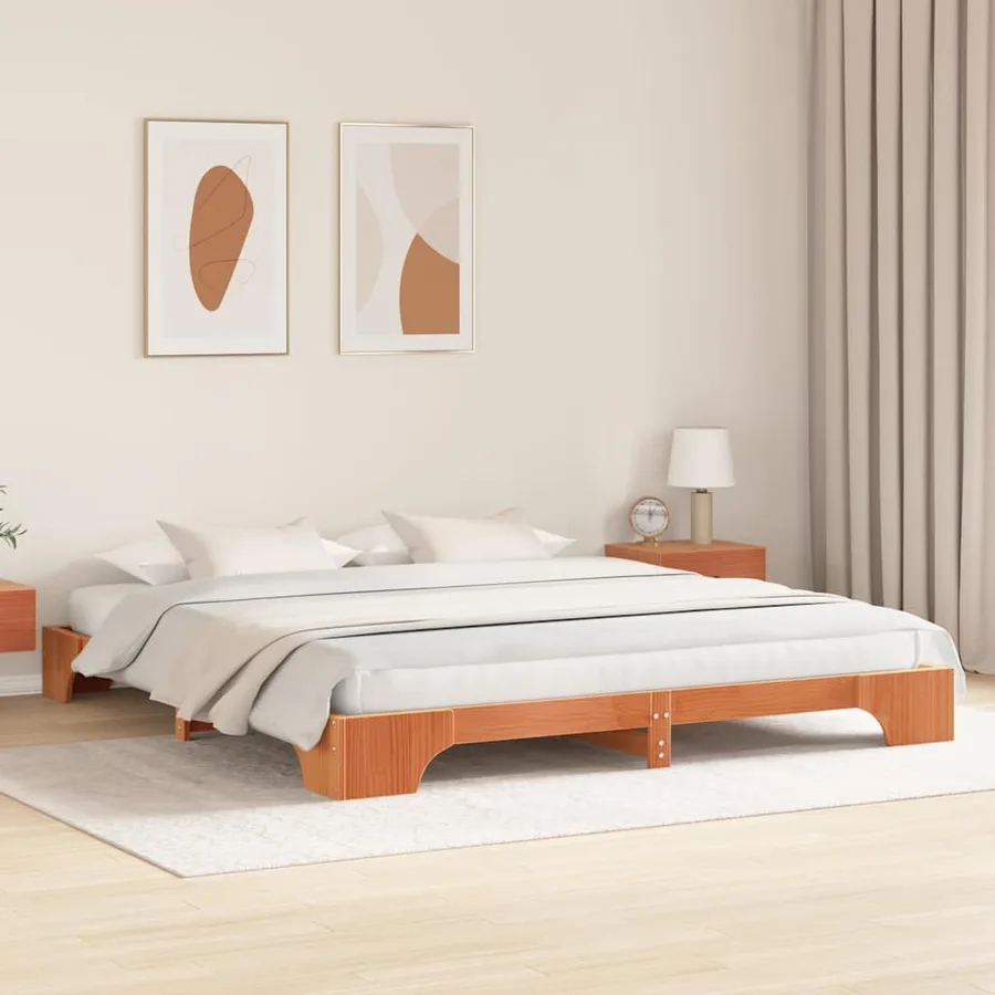 Cadre de lit Brun cire 180 x 200 cm Pin massif - 3